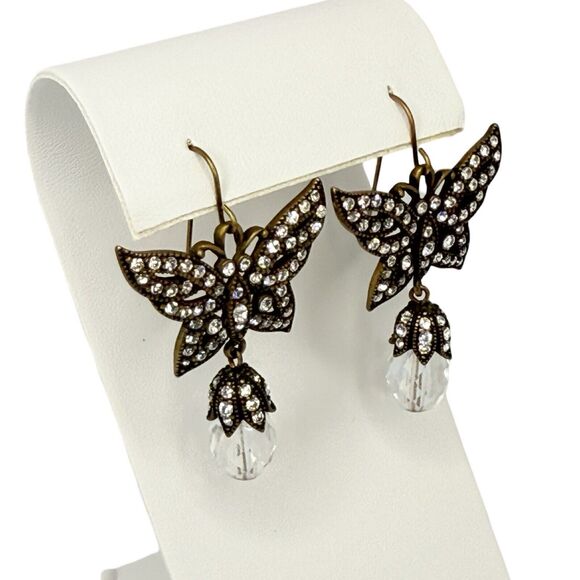 Crystal Black Butterfly Dangle Earrings 2" Jewels Of Legendary Splendor - Picture 4 of 12